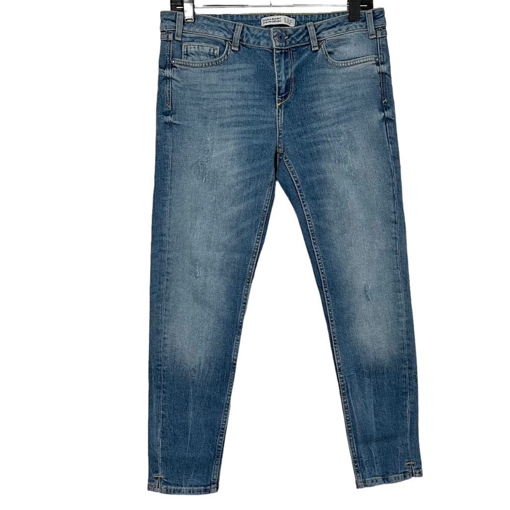 Zara Basic Z1975 Denim Straight Blue Distressed washed Jean Size 4